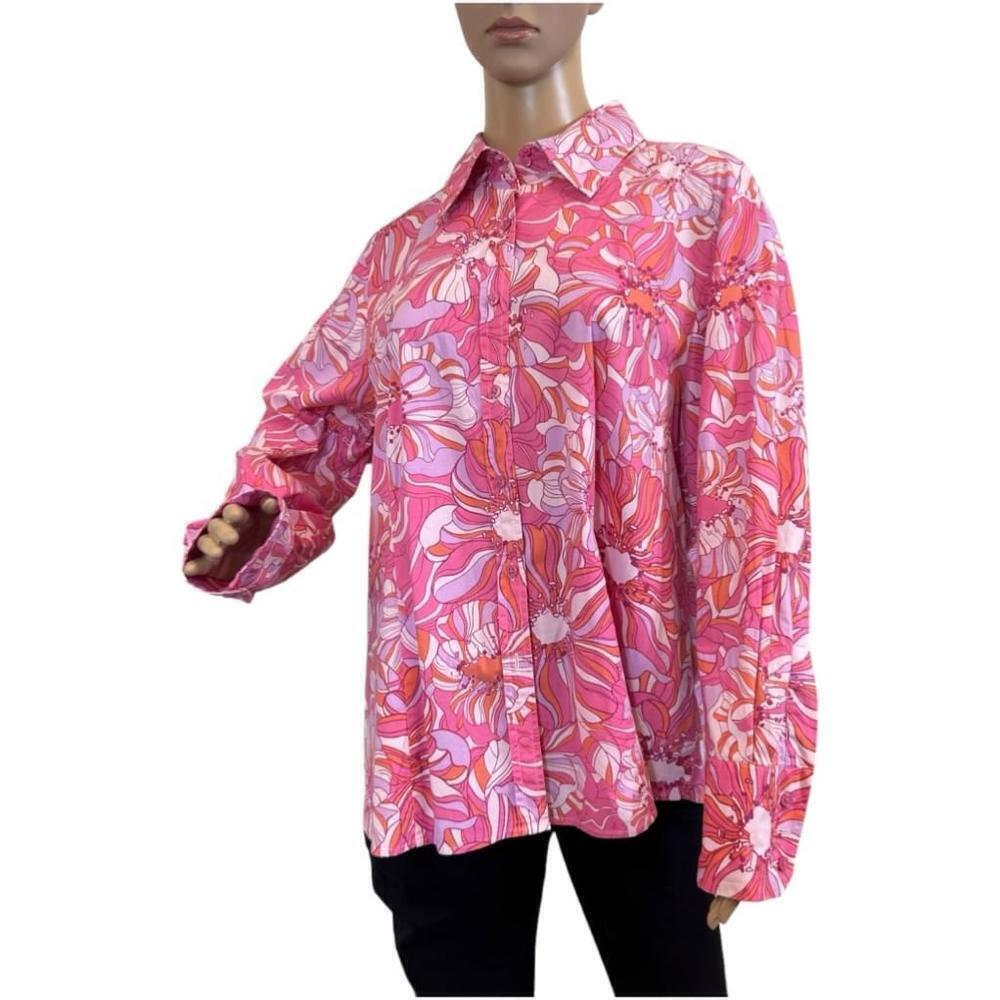 Lane Bryant size 18/20 long sleeve button down shirt with collar pink white